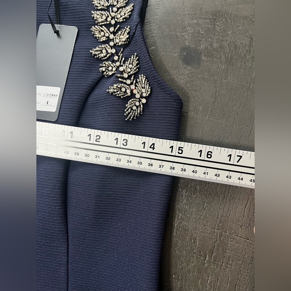NWT Navy Blue Beaded Bodycon Dress | NYE Cocktail Party Large - Picture 6 of 10